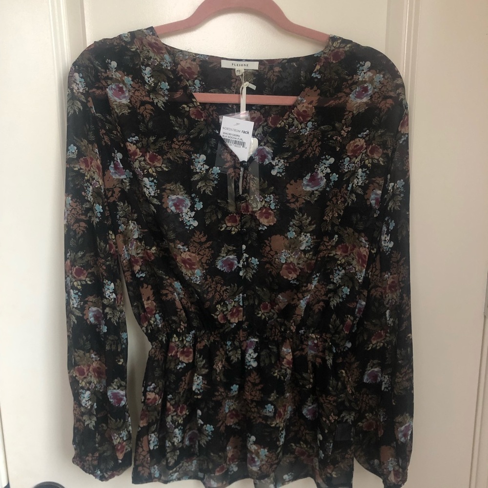 Floral Sheer Button Down NWT